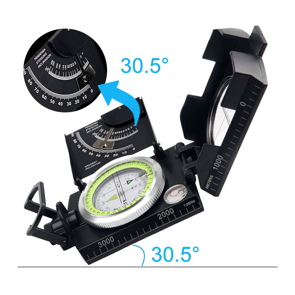 Bijia Professional Multifunctional Compass, All Metal Military Waterproof High Accuracy Compass With Inclinometer And Bubble Lev