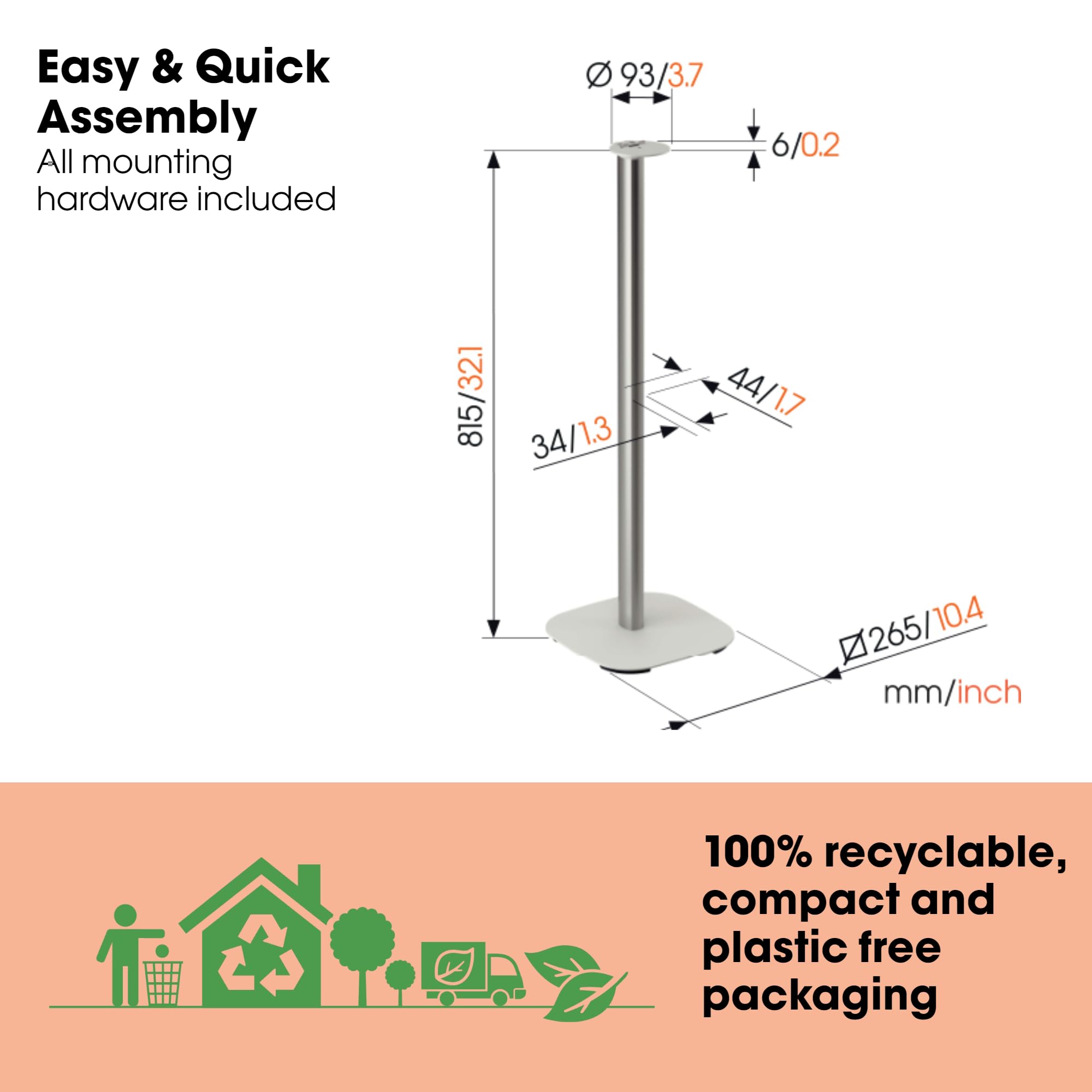 Vogels Sfs 4113 Speaker Floor Stand For Sonos Era 100, Cable Inlay System, Height: 32,3 Inch (82 Cm), Exceptionally Stable, Whi
