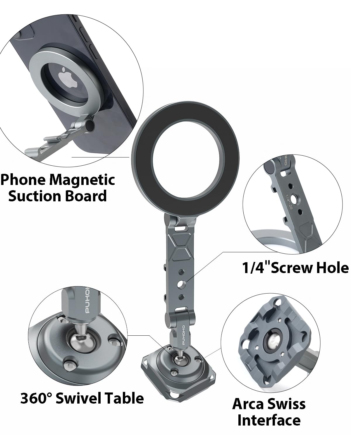 Pukoko Magnetic Phone Tripod Mount Adapter Cold Shoe Phone Holder For Camera Magsafe Tripod Mount For 16/15/14/13 Series