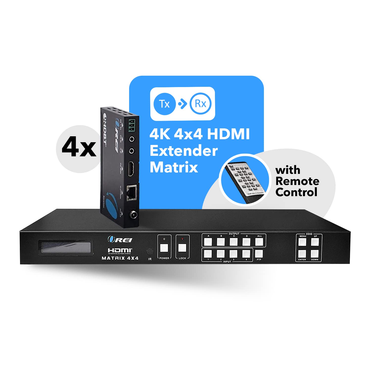 Orei Professional 4K 4X4 Hdmi Extender Matrix   Hdbaset Ultrahd 4K @ 60Hz 4:2:0 Over Single Cat5E/6/7 Cable With Hdr Switcher &
