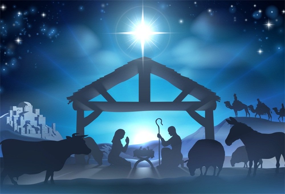 Lfeey 10X8Ft Birth Of Jesus Backdrop Christmas Night Manger Nativity Scene Silhouette Background Farm Barn Stable Christianity P