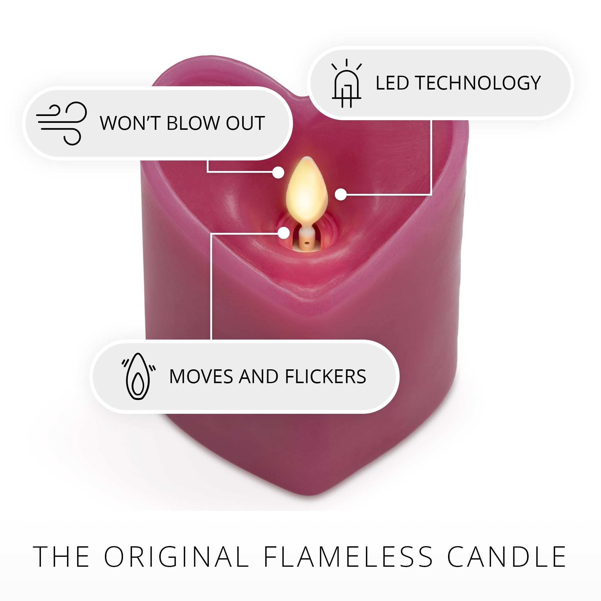 Luminara Raspberry Sorbet Heart Shaped Pillar Candle   Flickering Real Flame Technology   Remote Ready   Romantic Valentine'S Co