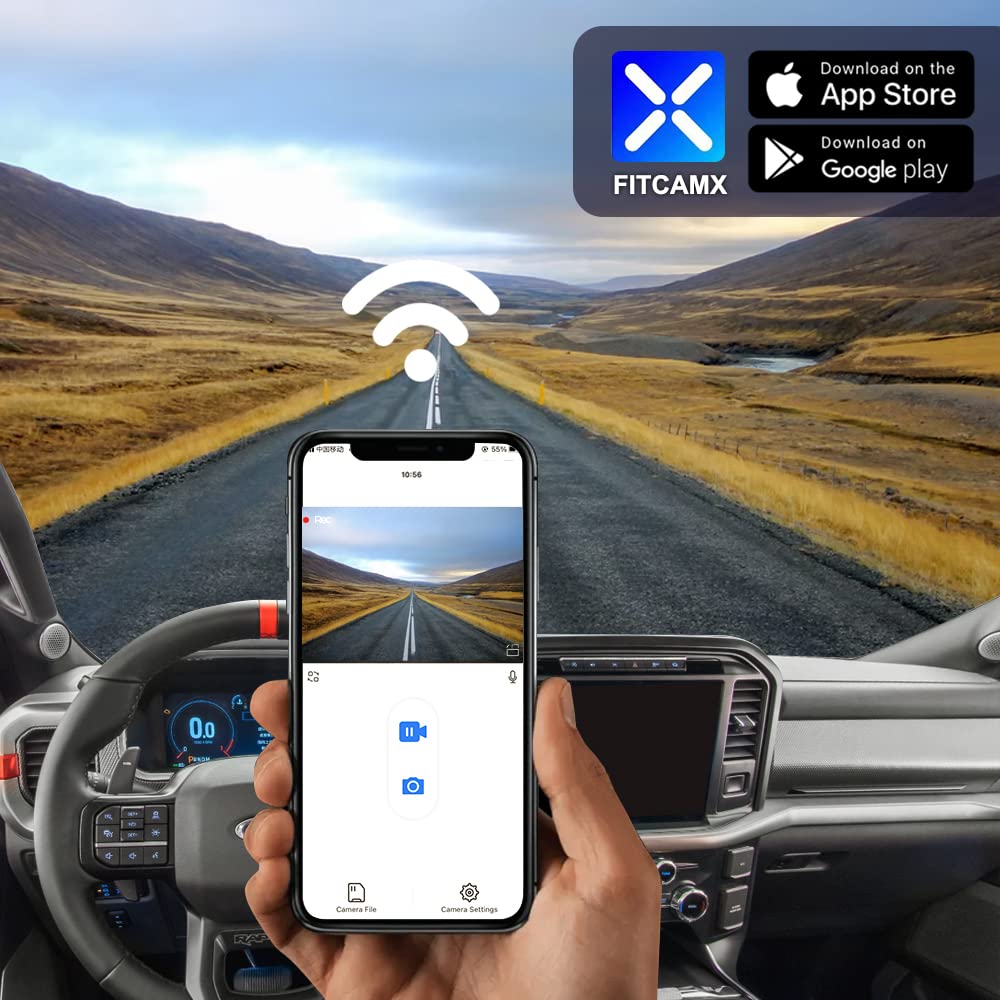 Fitcamx 4K Dash Cam Suitable For Ford F150 & F250 2021 2024 Limited Xlt Xl Raptor Lariat Platinum King Ranch Tremor, Oem Style,