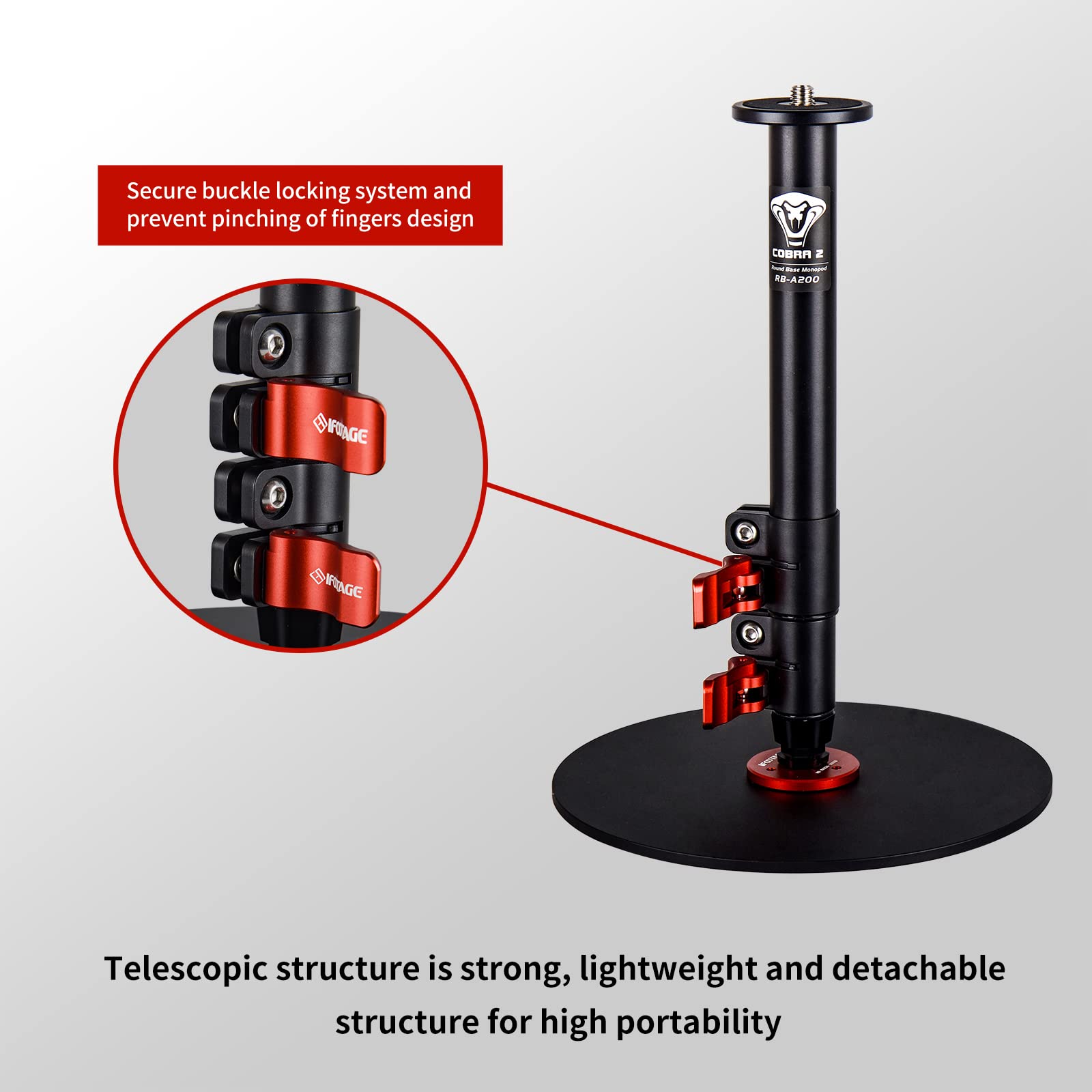 Ifootage Round Base Monopod Cobra Rb A200, 22'' Table Top Video Monopod For Cameras, Payload 10Kg/22Lbs