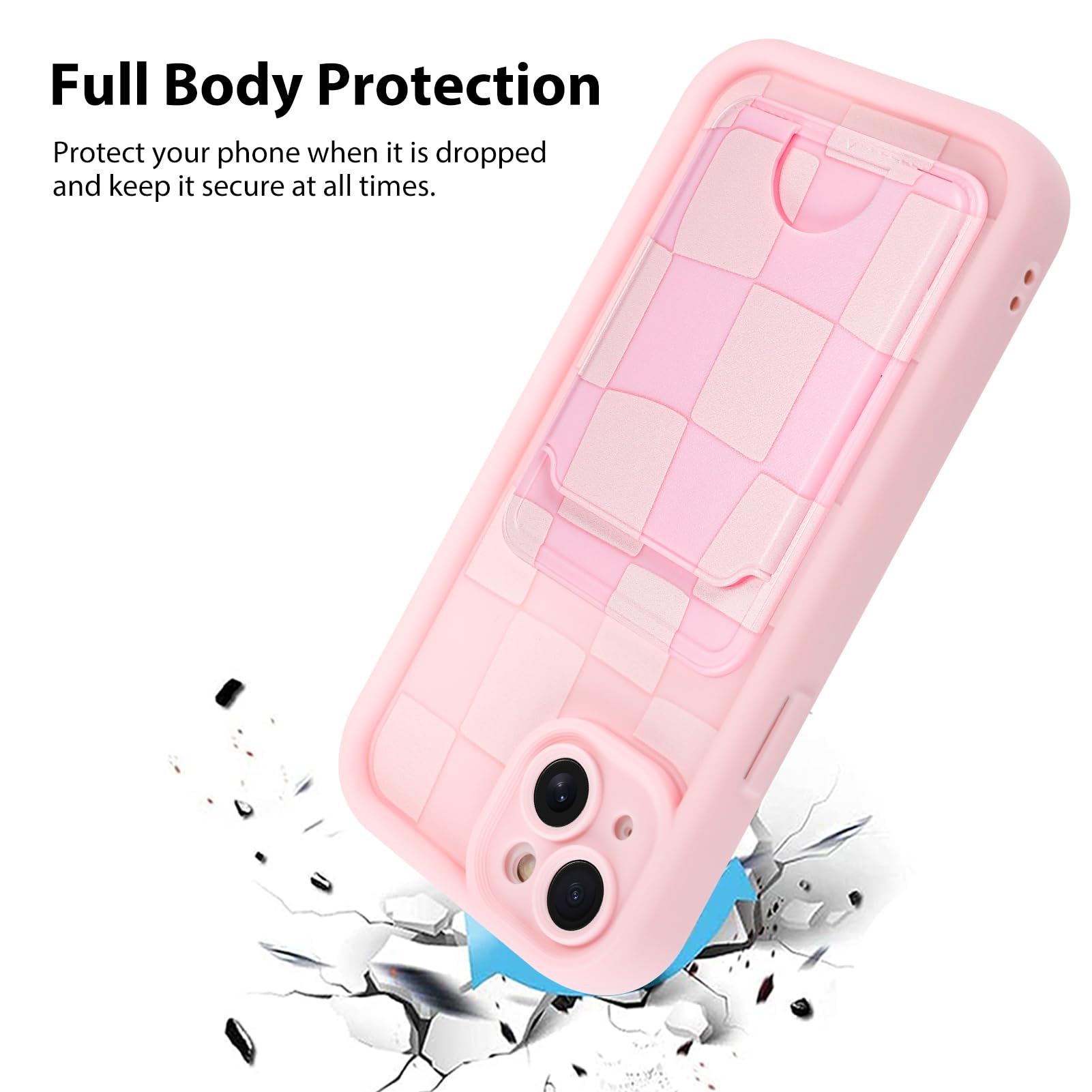 Kanghar Compatible With Iphone 15 Case, Wallet Silicone Checkered Cute Pattern, Card Holder Camera Protection Soft Slim Shockpro