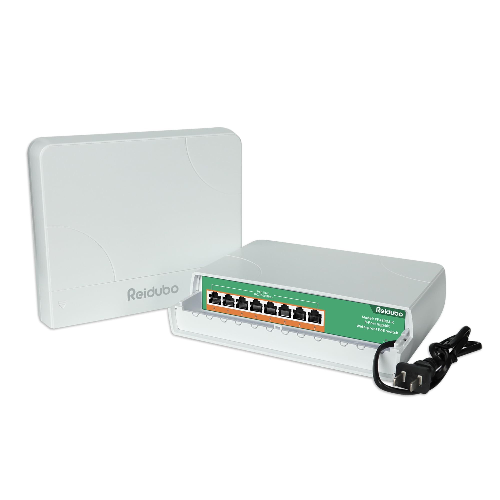 Reidubo 8 Port Gigabit Poe Switch Waterproof, 1000 Mbps 8 Poe+ Ports 120W, Ieee802.3Af/At Power Over Ethernet Unmanaged Outdoor