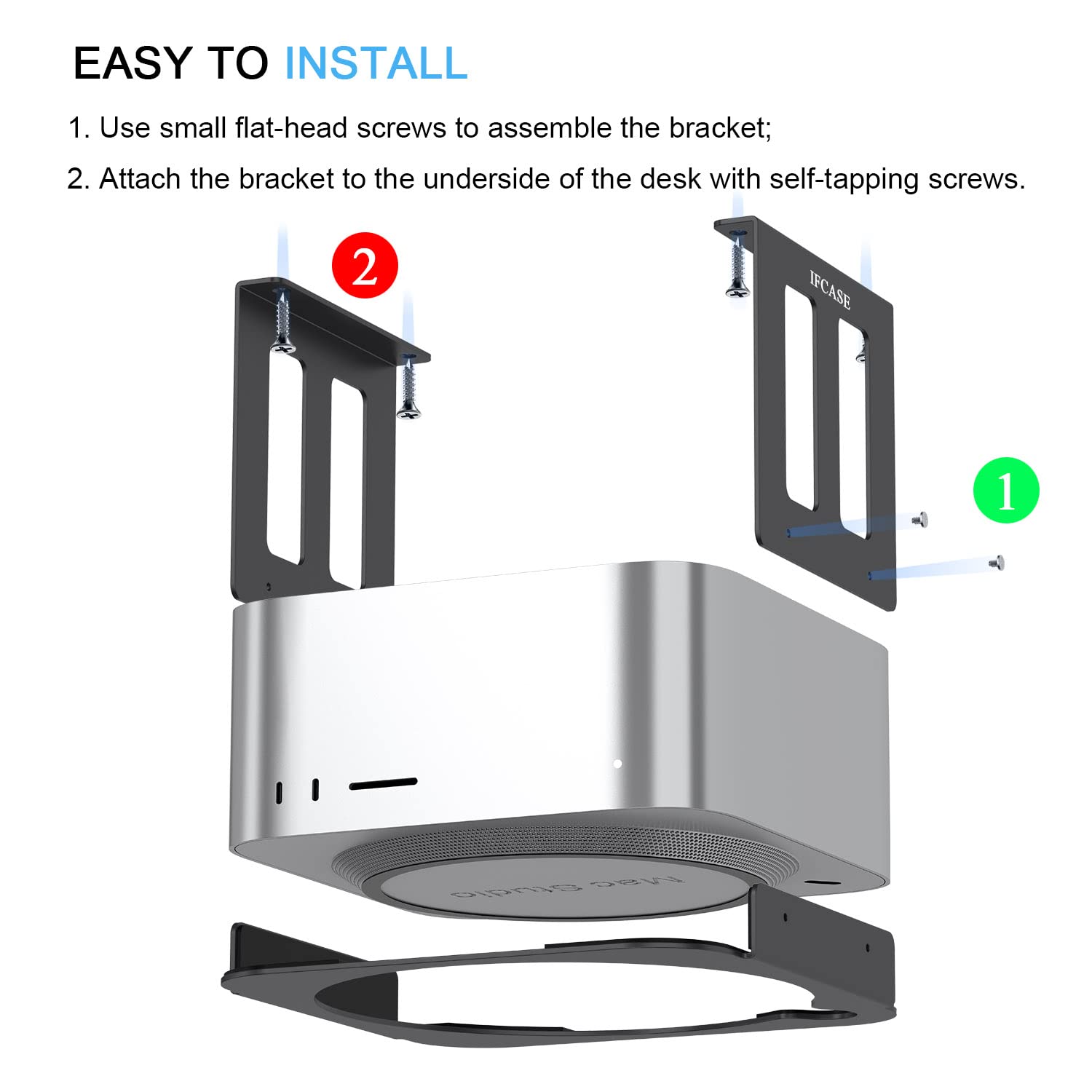 Ifcase Aluminum Under Desk Stand Mount For Mac Studio M2 M1 Max, Ultra With Anti Scratch Pad (Black)