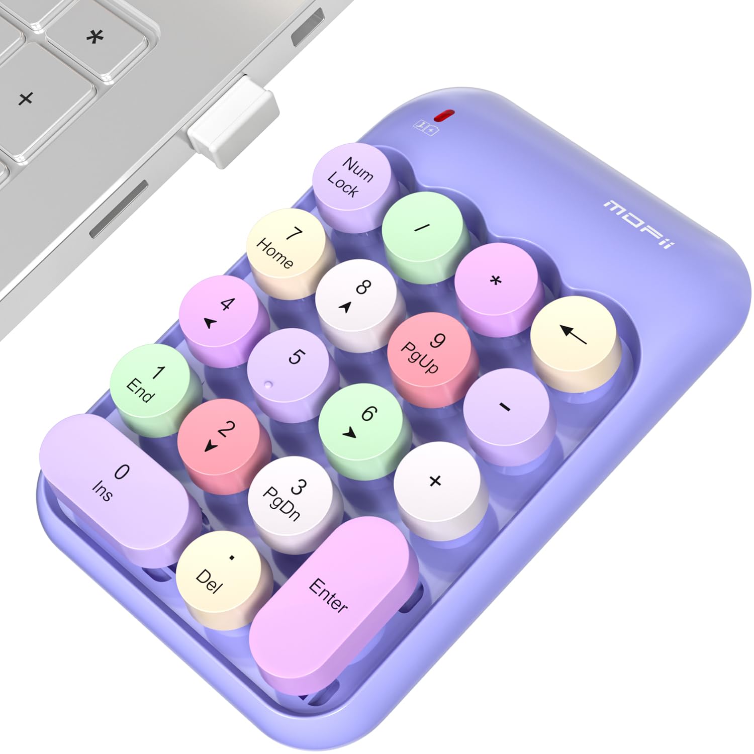 Mowux Wireless Number Pads, Cute Colorful Numeric Keypad Numpad Portable 2.4 Ghz Financial Accounting Number Keyboard Extensions