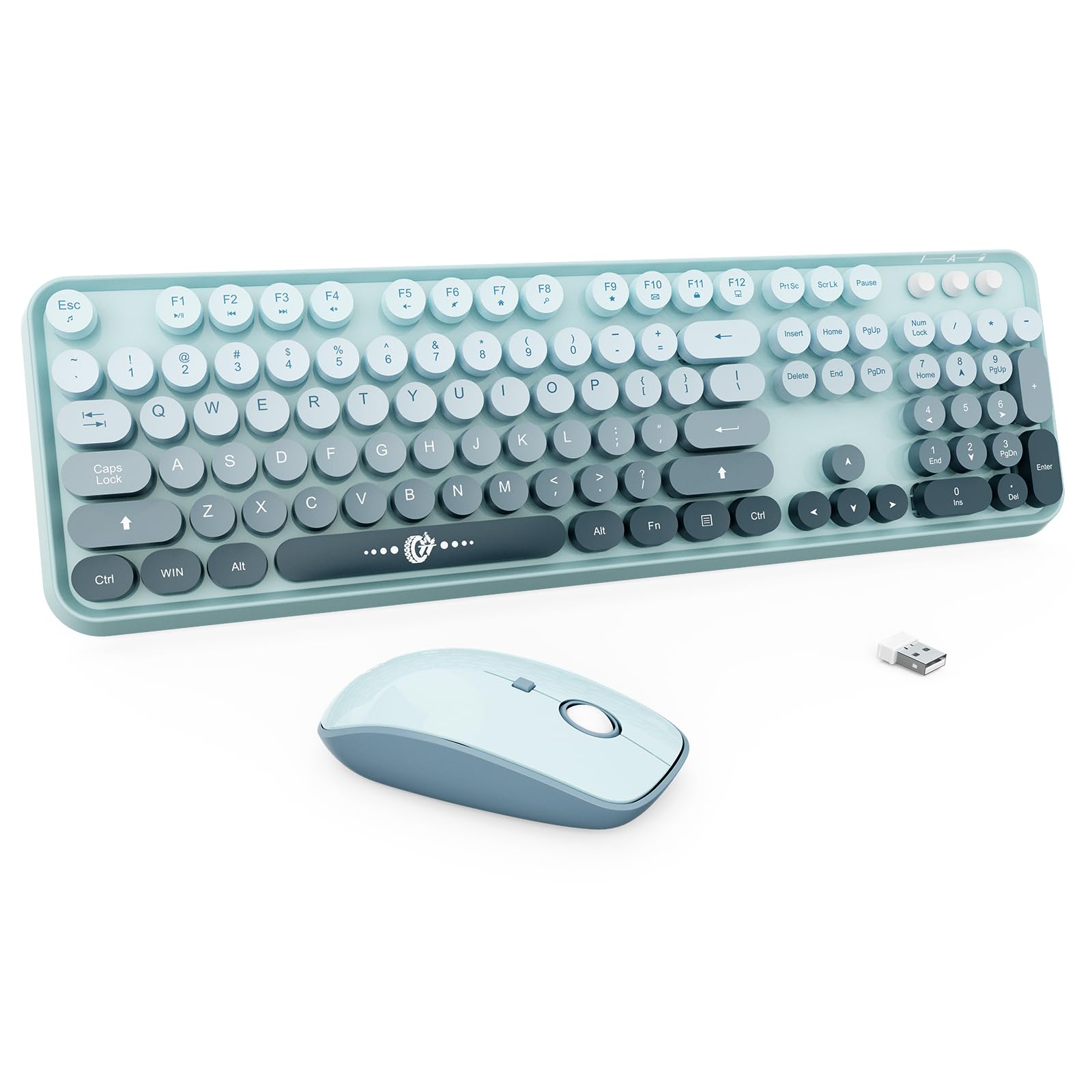 Wireless Keyboard and Mouse Combo Cute Colorful Keyboard and Mouse, Retro Typewriter Keyboard with 2.4GHz Plug & Play, for Windo