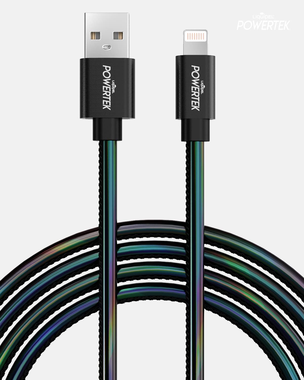 Liquipel Powertek Iphone Charger Cable, 6 Ft Fast Charging Lightning To Usb Cord Adapter, Compatible For Ipad, Mfi Certified, Metallic Shine (Black)