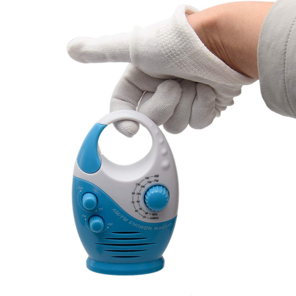 Uxely Shower Radio, Bathroom Radio Am Fm, Waterproof Hanging Shower Radio Adjustable Volume Built In Speaker(White Blue)