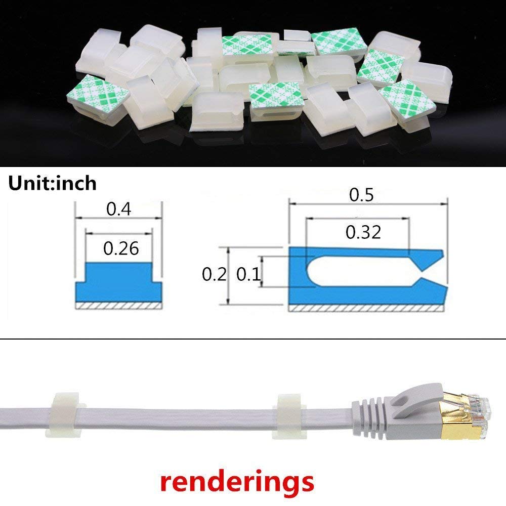 Cable Clips Adhesive Cable Clips Ethernet Cable Clips Wire Holder System 100 Pcs White For Car, Office, Desk Accessories, Home,