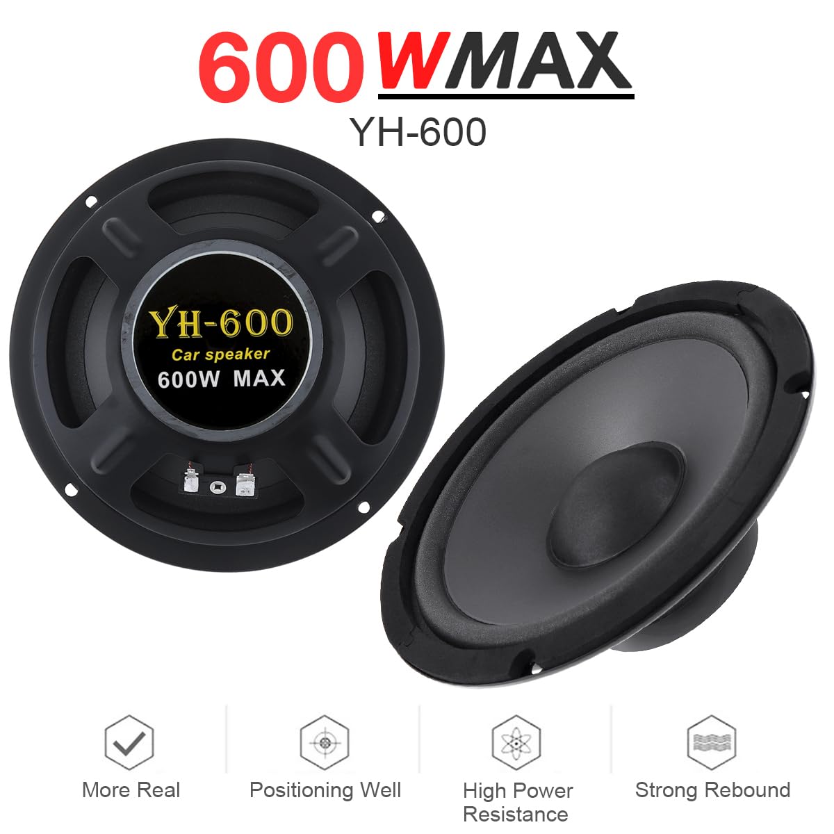 Drisentri Car Audio Loudspeaker, 6.5 Inch 600W 2 Way Car Hifi Coaxial Speaker Vehicle Door Auto Audio Music Stereo
