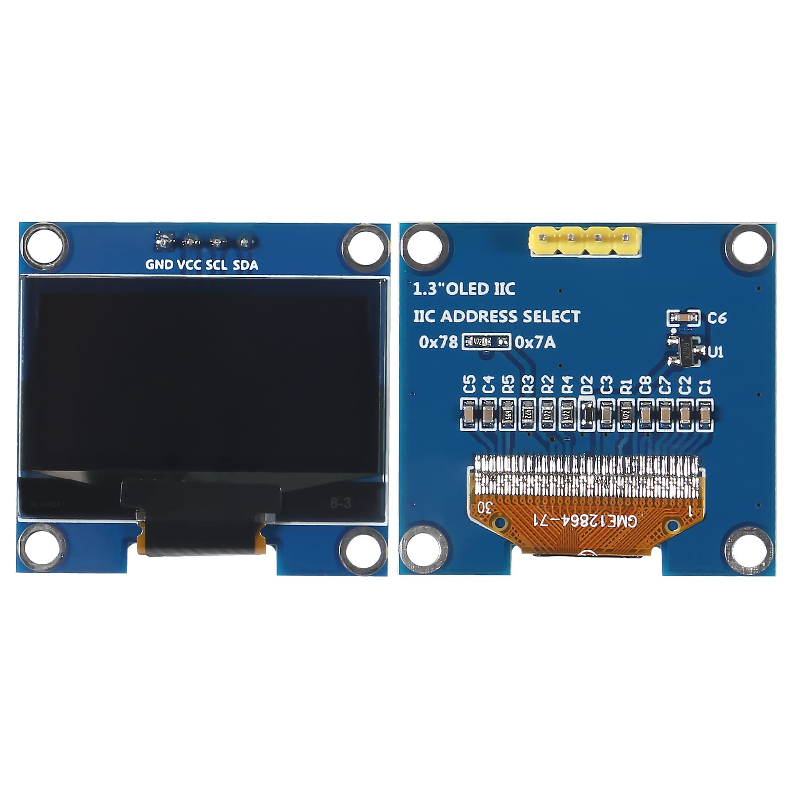 Alinan 2Pcs Oled Display Module I2C 4Pin 128X64 1.3 Inch Display Module Ssh1106 Ssd1306 Blue For R3 Stm