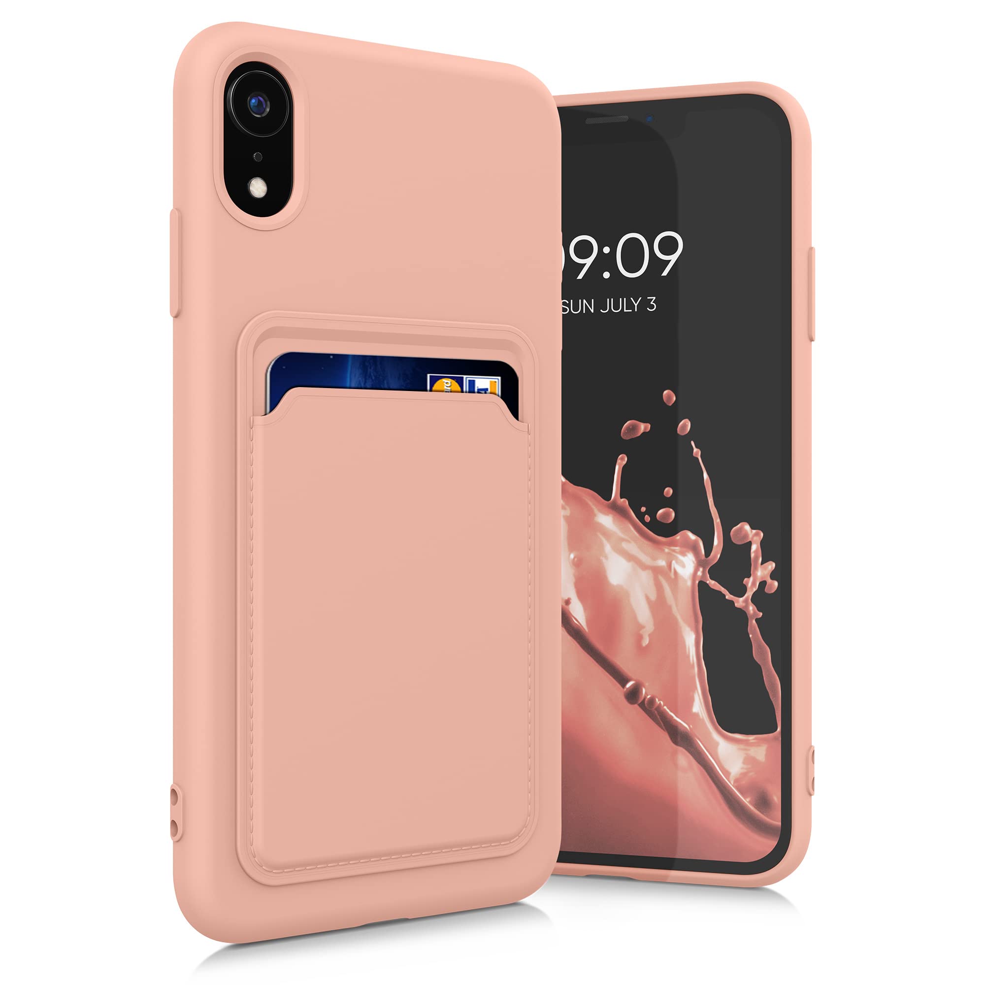 Kwmobile Case Compatible With Apple Iphone Xr Case   Tpu Phone Cover With Credit Card Holder   Grapefruit Pink