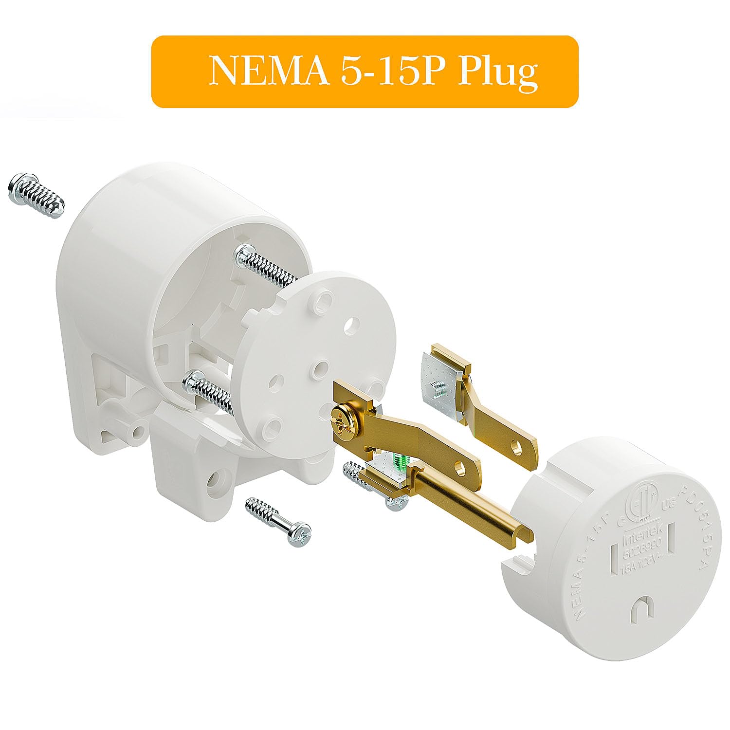 Plugrand 12 Direction Adjustable Nema 5 15P Right Angle Plug   15A, 125V, White, Etl Verified
