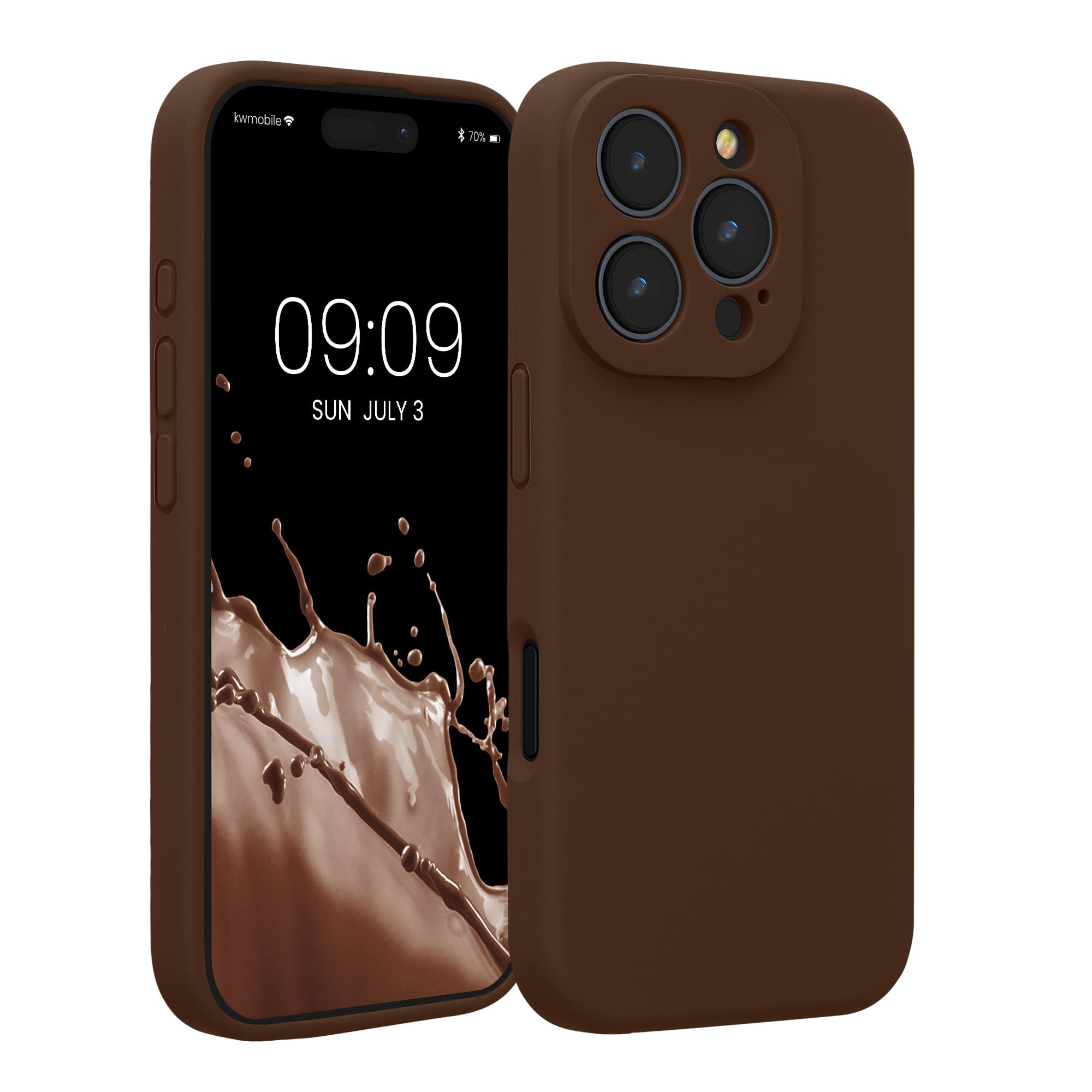 kwmobile Case Compatible with Apple iPhone 16 Pro Case - Slim TPU Silicone Phone Cover - Soft Touch Finish - Chocolate