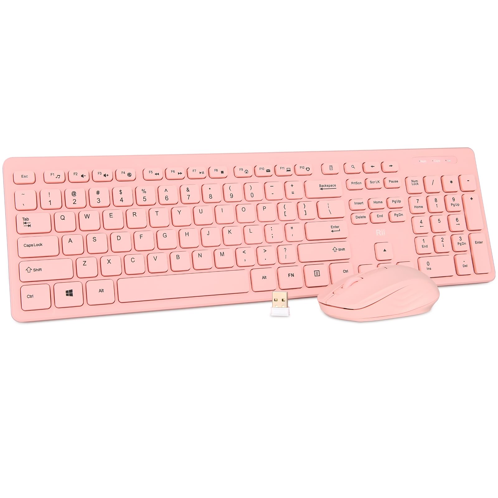 Wireless Keyboard And Mouse Combo  Rii Standard Office Pc Keyboard And Optical Wireless Mice (Pink)