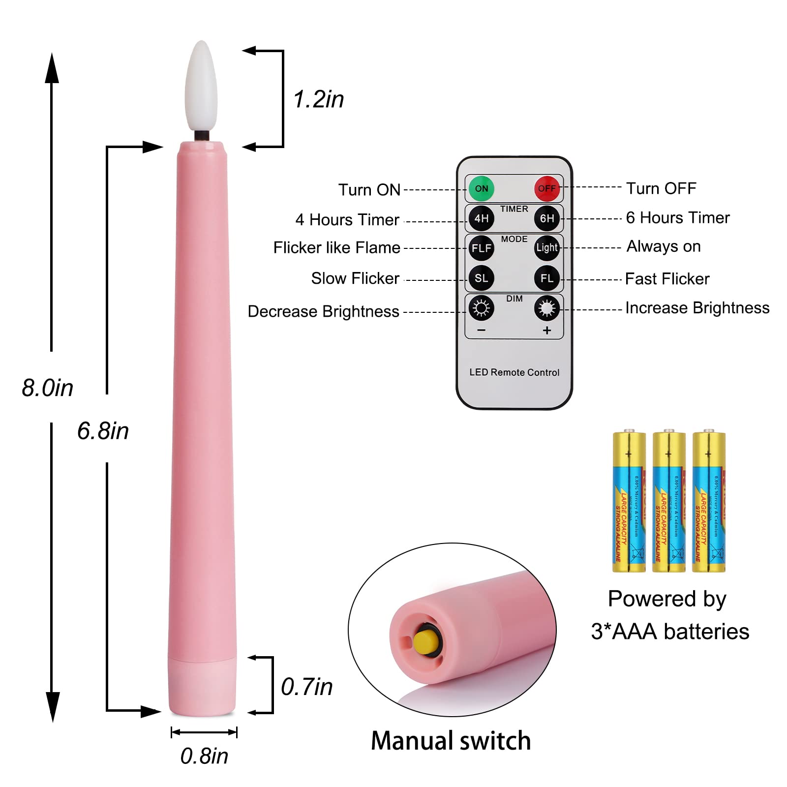 Daord 7.9'' Advent Taper Candles Set Of 4 Christmas Led Flameless Long Candle 3 Purple And 1 Pink For Advent Rituals Festival An