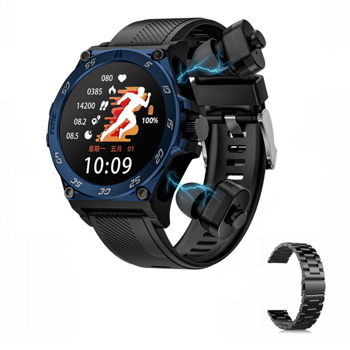 Lc18 Smart Watch With Earbuds 1.53 Inch Round Smartwatch Built-In Wireless Bluetooth Headphones Health Monitor Speaker Fitness T