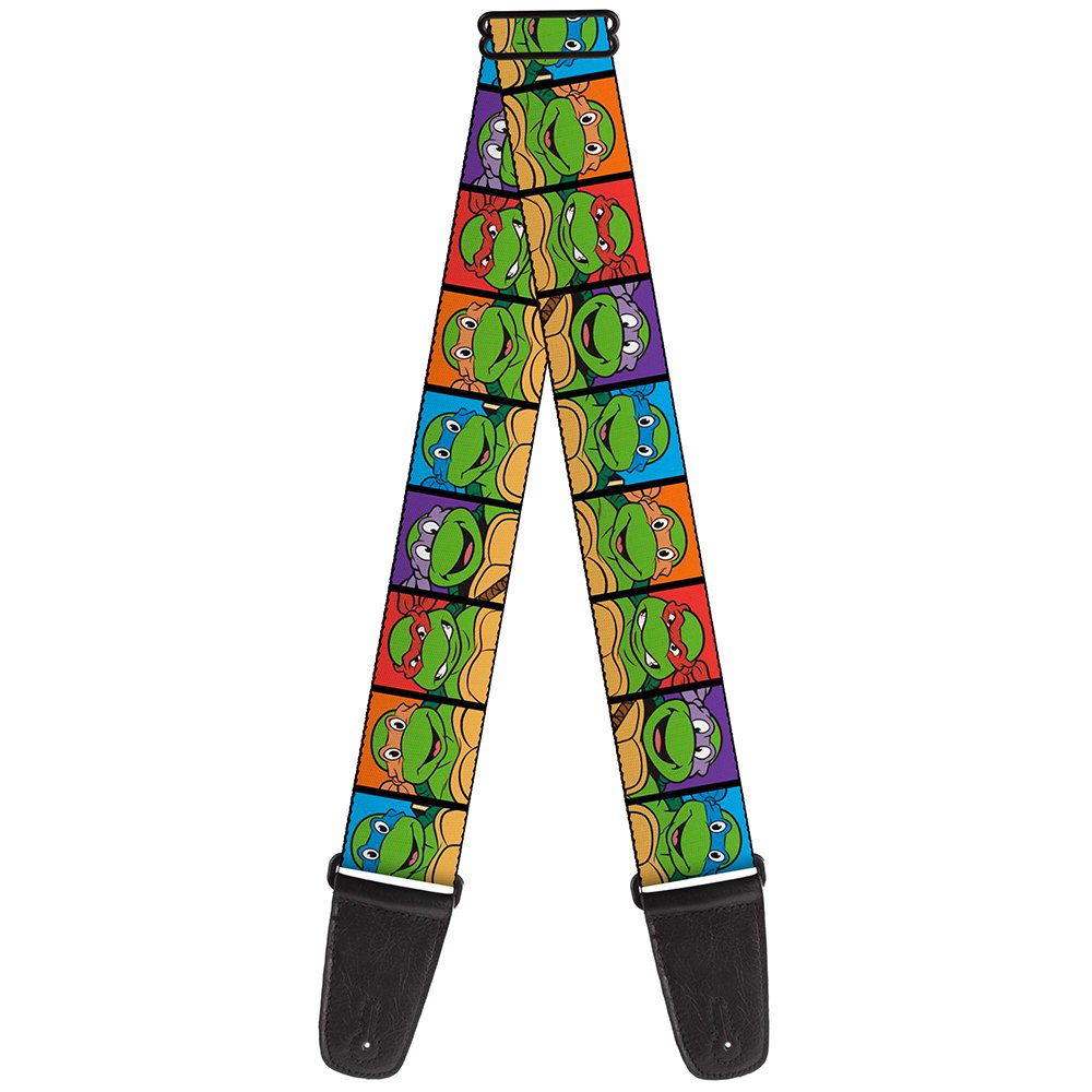 Teenage Mutant Ninja Turtles BuckleDown Guitar Strap  Classic TMNT Face Blocks Black/Multi Color  2 Wide  2954 Length