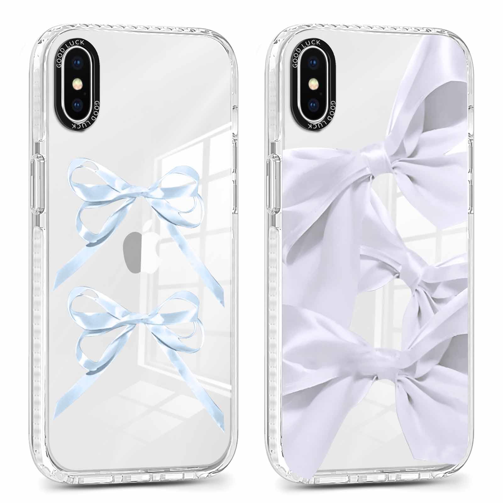 Rumdey 2 Pack Clear Bow Phone Case For Iphone X/Xs 5.8 Inch, Cute Aesthetic Pattern Design Protective Soft Slim Shockproof Tpu B