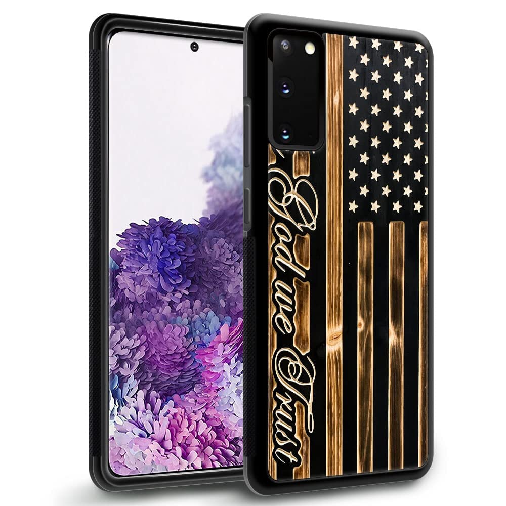 Daizag Compatible With Samsung Galaxy S20 Case,In God We Trust Wood Grain Design American Flag For Man Woman, All Round Protecti