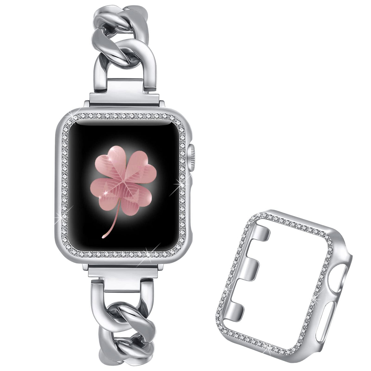 Dilando 45Mm 44Mm 42Mm Silver Chain Metal Link Bands Bracelet Compatible With Apple Watch Women Men, Stainless Steel Bracelet Ca