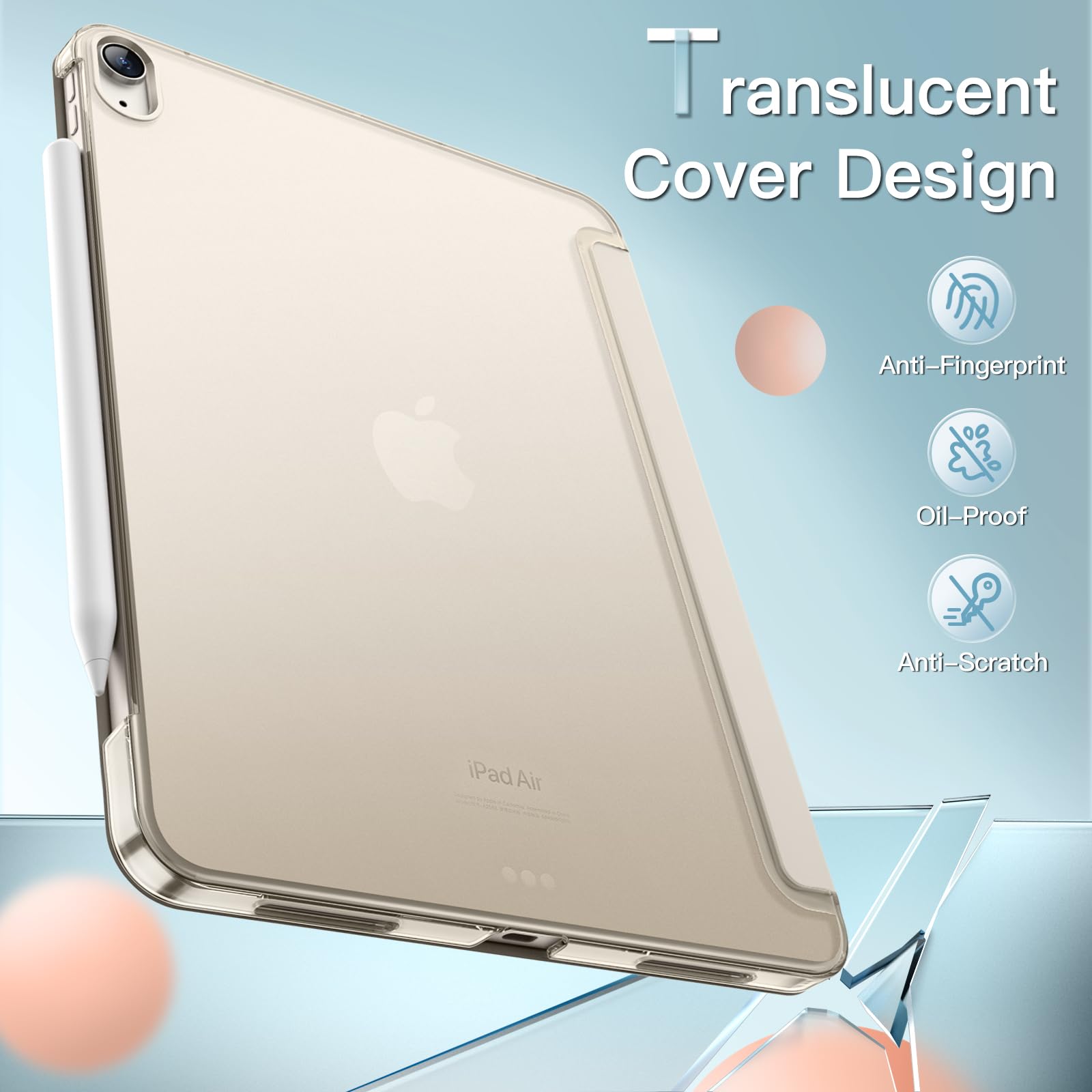 Jetech Case For Ipad Air 13-Inch M2 (2024), Slim Stand Hard Back Shell Smart Cover With Auto Wake/Sleep (Starlight)