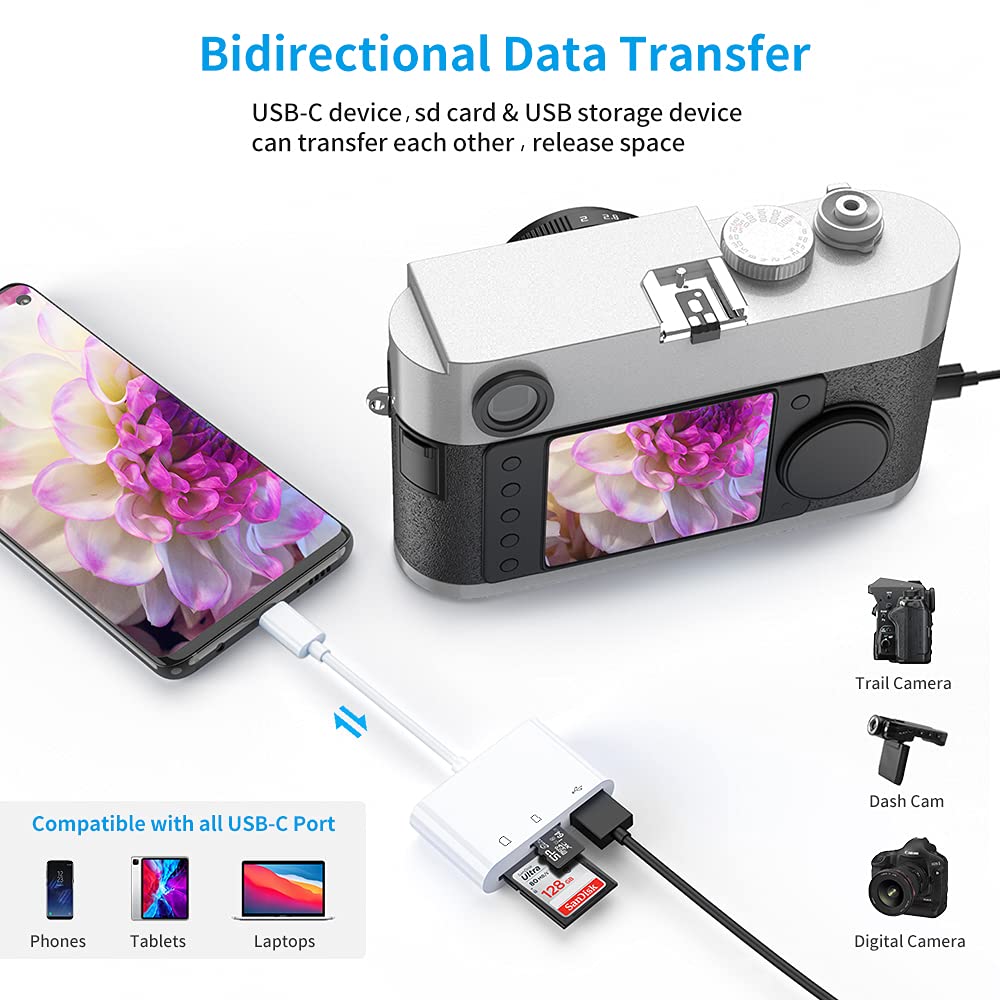 Usb C Sd Card Reader Adapter, Fermoved Type C Micro Sd Tf Card Reader Adapter, 3 In 1 Usb C To Usb Camera Memory Card Reader Ada