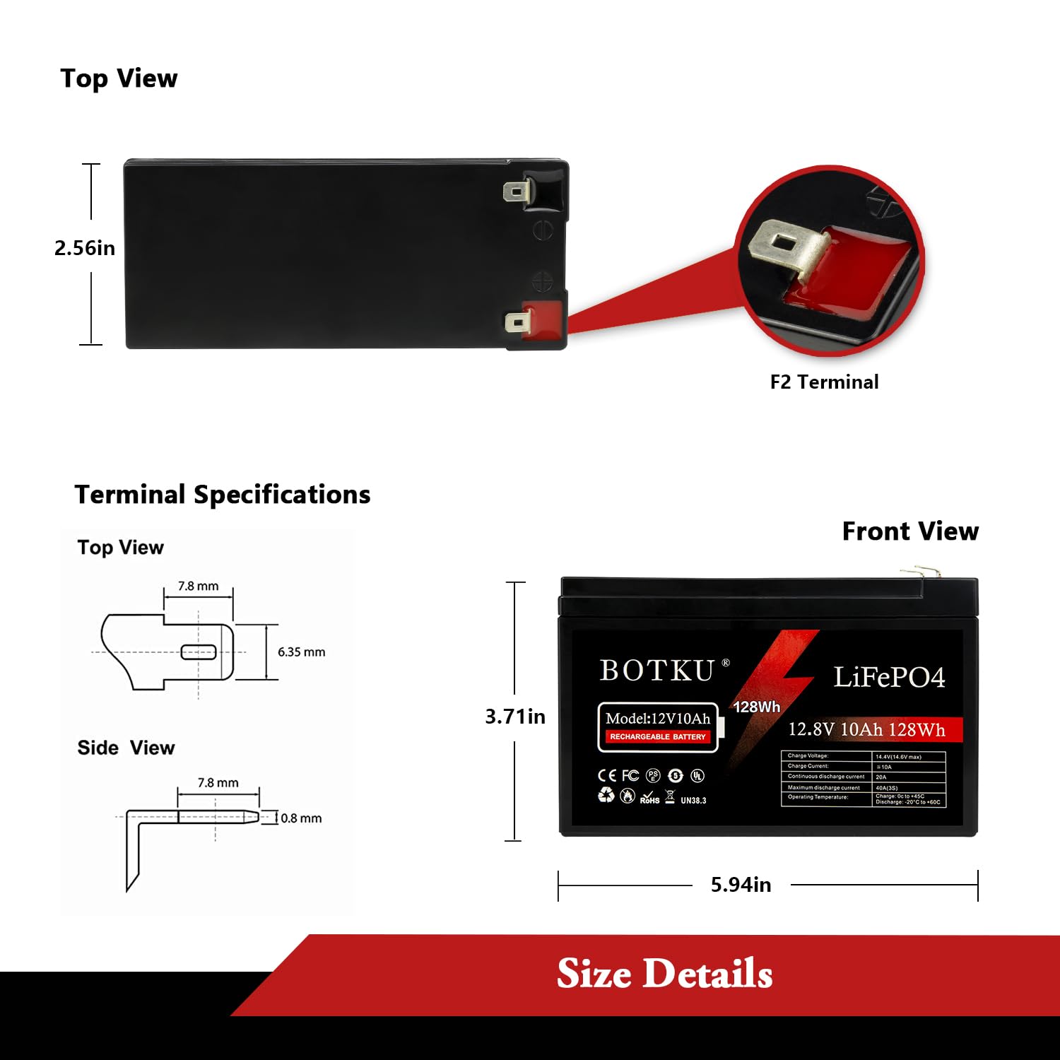 Botku 2 Pack 12V 10Ah Lithium Lifepo4 Deep Cycle Battery, 3000+ Cycle Rechargeable Lithium Iron Phosphate Battery For Solar, Fis