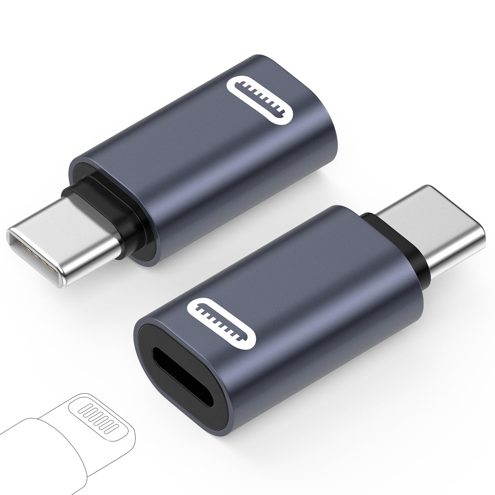 MoKo Lightning Female to USB C Male Adapter, 2Pack USB C to Lightning Adapter for iPhone 15/16 Pro/16 Pro Max/Plus,Galaxy S24, iPad Pro/Air,for Fast Charging/Data Transfer, Not for Audio/OTG, Gray PD