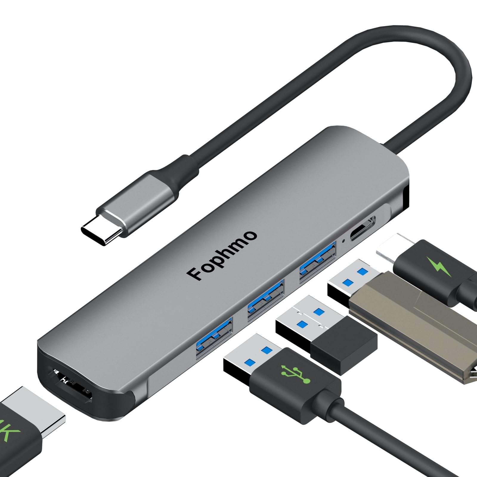 Usb C Multiport Adapter For Macbook, Fophmo 5 In 1 Mac Usb Adapter, Usb 3.0 5Gbps Data Port, 55W Pd, 4K Hdmi, Usb C To Hdmi Spli