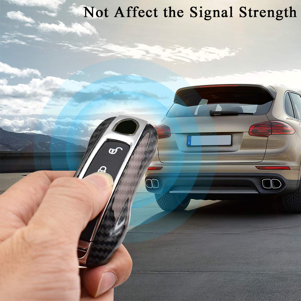 Sanrily Carbon Fiber Texture Key Fob Replacement Cover For Porsche Cayenne 911 Taycan Panamera 2020 Keyless Entry Remote Key Cas