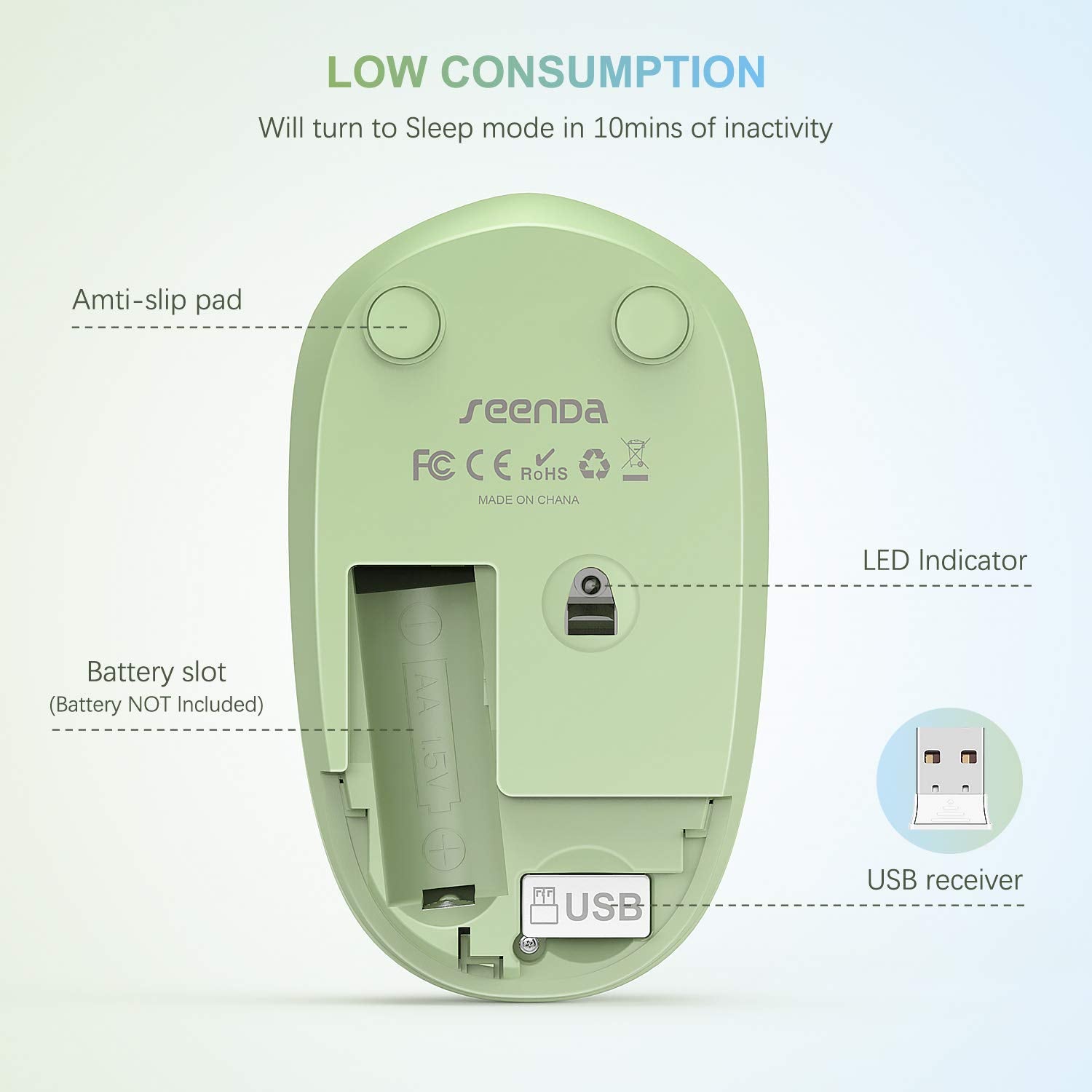 Seenda Wireless Mouse, 2.4G Noiseless Mouse With Usb Receiver Portable Computer Mice For Pc, Tablet, Laptop   Light Blue&Olive G