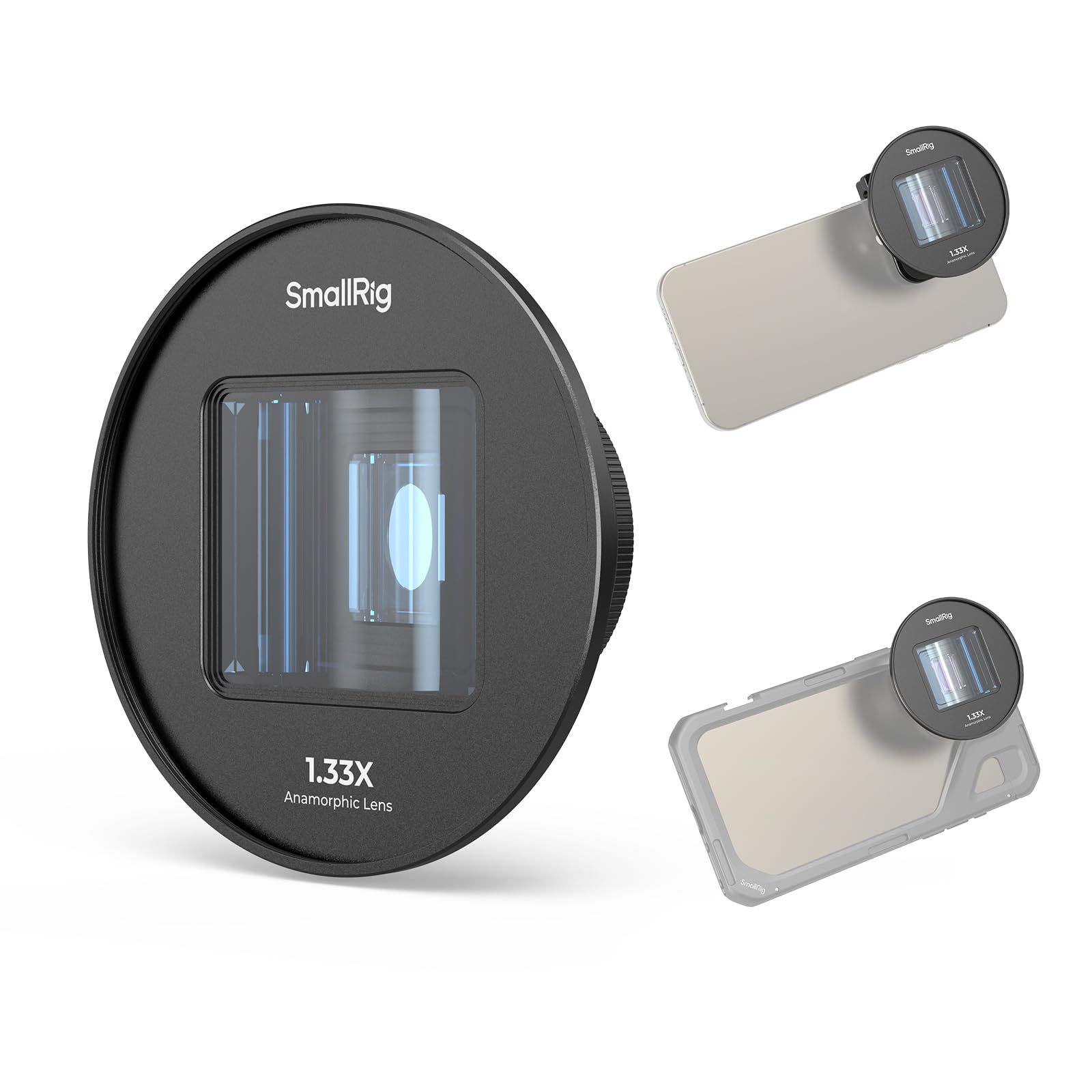 SMALLRIG 1.33X Anamorphic Lens for Mobile Phone, 2.4:1 Wide Screen Deformation Filmmaking Lens with T-Mount, Phone Cinematic Len