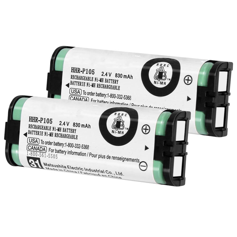 Zzwjbcyle 2 Pack Cordless Phone Ni-Mh Rechargeable Battery For Panasonic, Hhr-P105 2.4V 830Mah Replacement Rechargeable Battery 