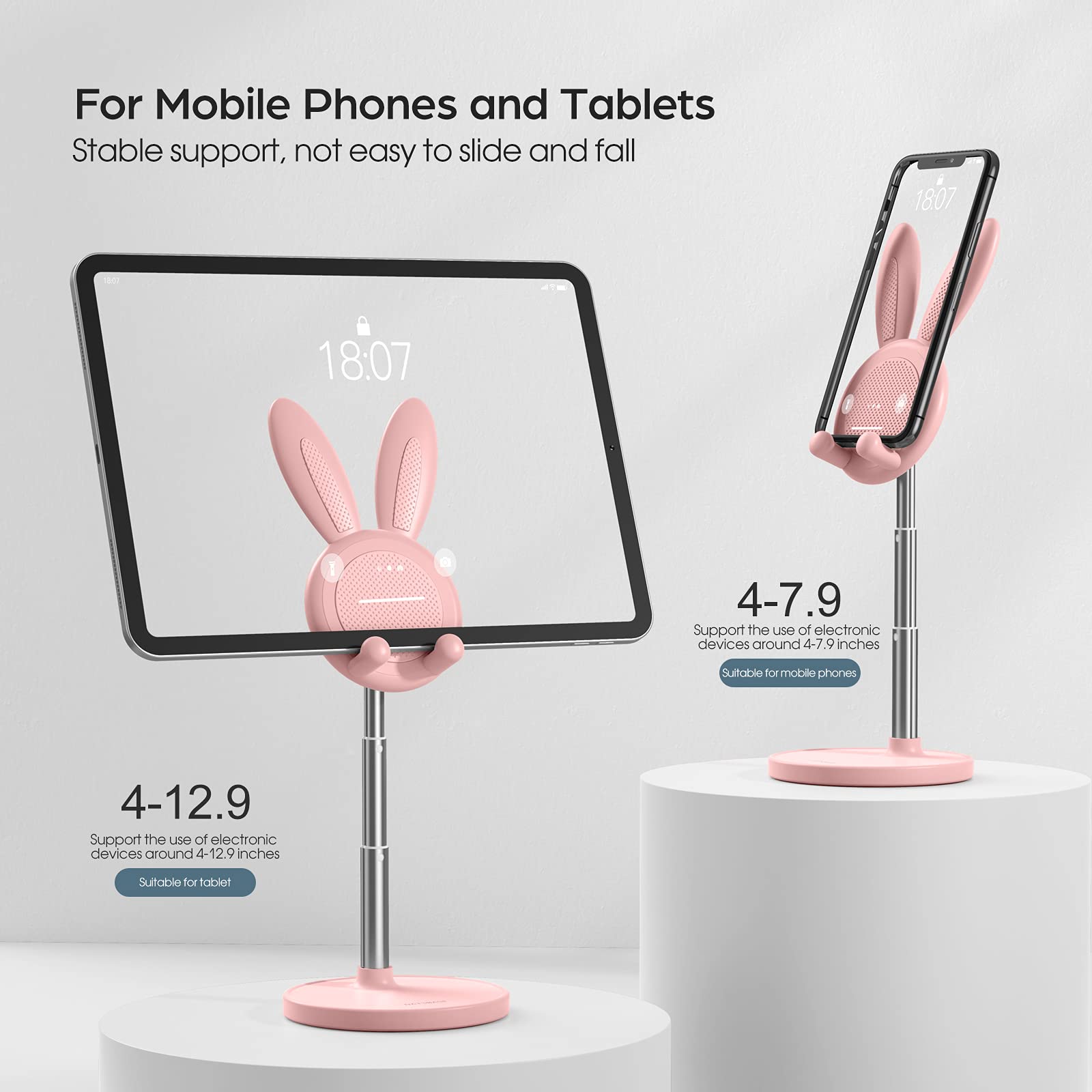 Oatsbasf Cute Cell Phone Stand, Adjustable Bunny Phone Stand For Desk, Thick Case Friendly Holder Compatible With Iphone, Kindle