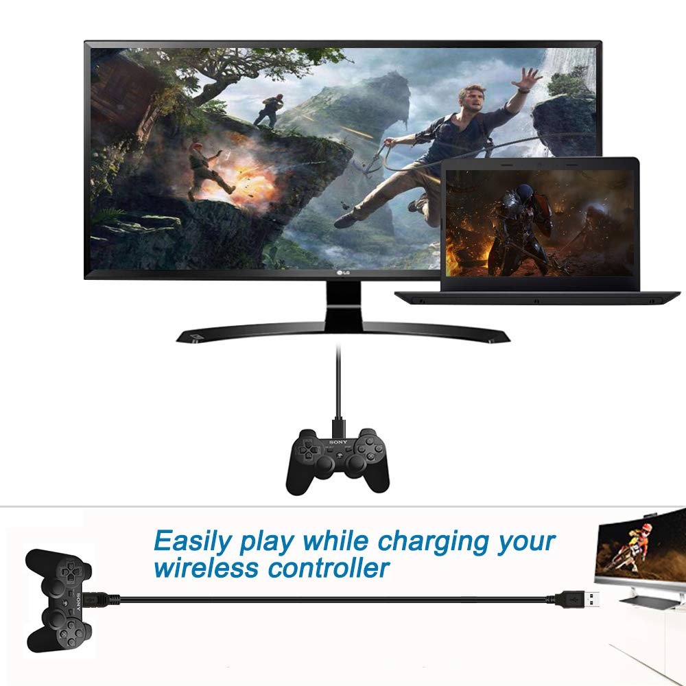 Scovee Ps3 Charger Cable,10Ft Ps3 Controller Charging Cord,Mini Usb Cable For Playstation 3 Controller,Dualshock 3 Sixaxis,Ps3 S