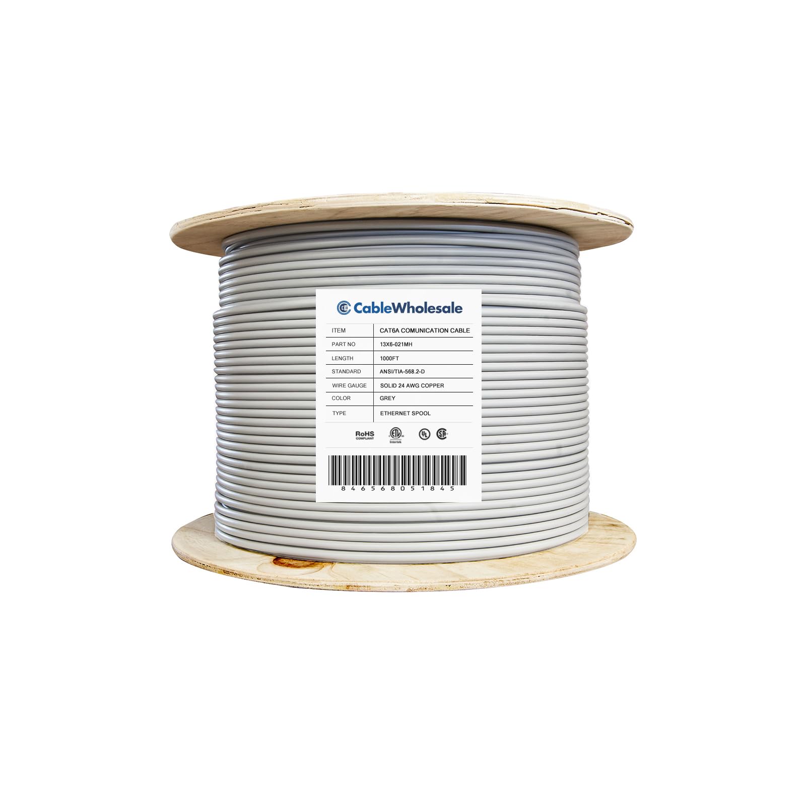 Cat6A Ethernet Cable Spool - High-Speed 500Mhz For Networking, 10 Gigabit Stranded, Utp, 1000 Feet, Gray