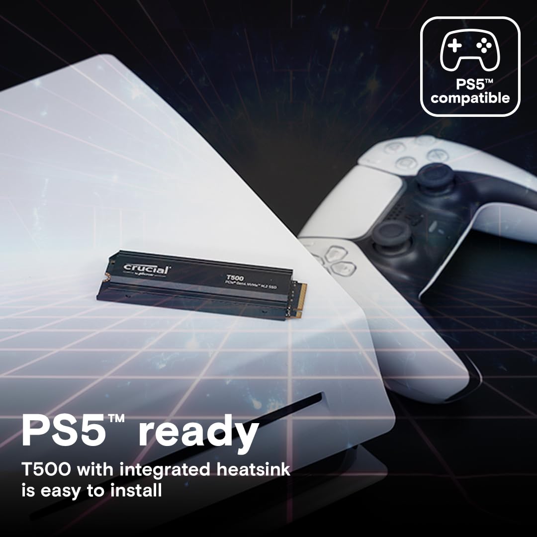 Crucial T500 4Tb Gen4 Nvme M.2 Internal Gaming Ssd With Heatsink, Up To 7000Mb/S, Playstation 5 Compatible + 1Mo Adobe Cc All Ap