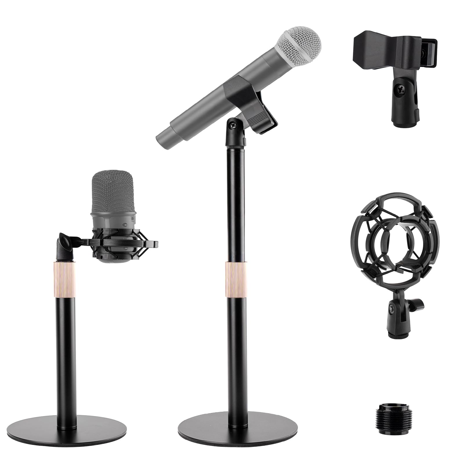 Mic Stand Desk,Desktop Microphone Stand Adjustable Table Mic Stand with Universal Microphone Clip and Shock Mount Mic Clip,One 3