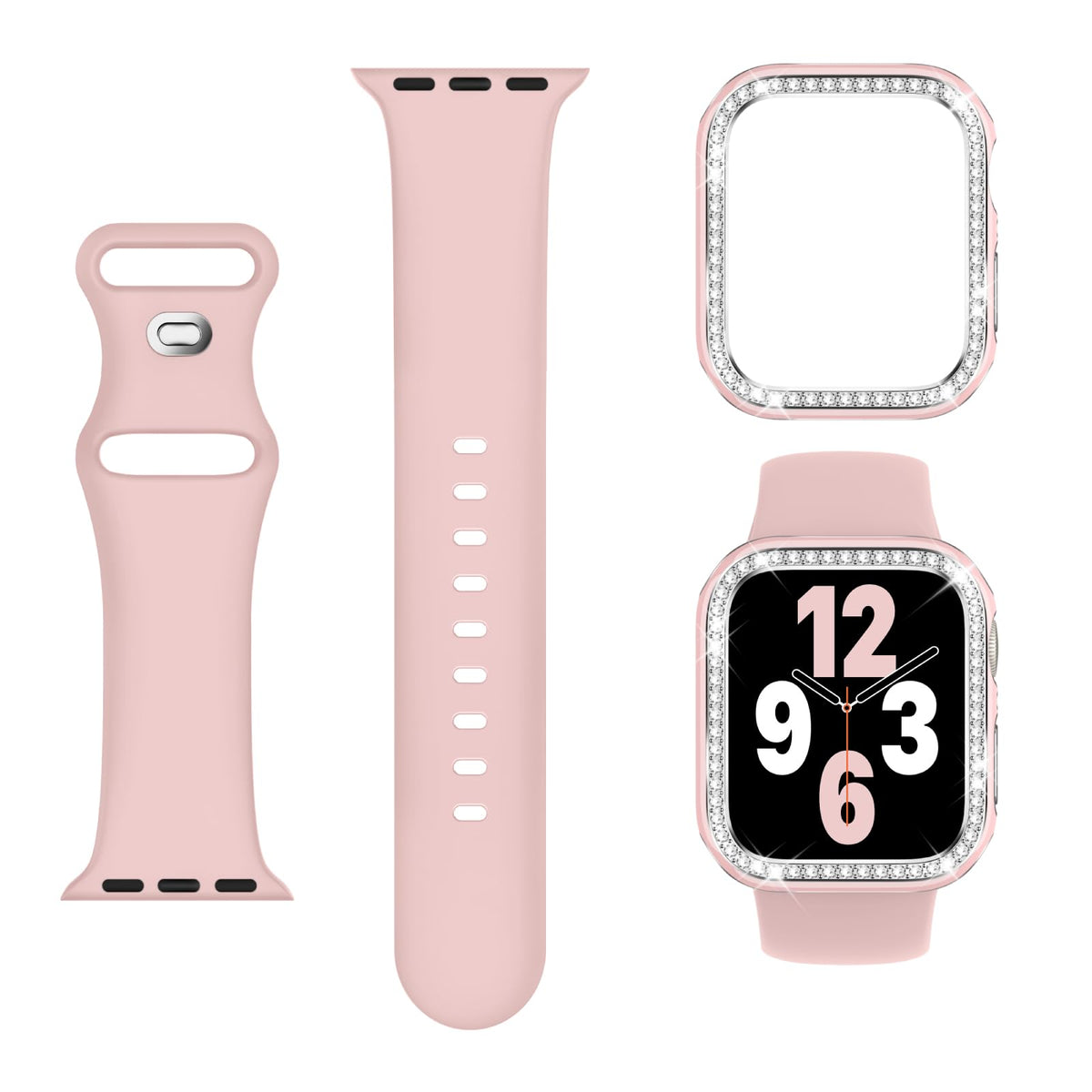 Adorique Compatible For Apple Watch Band 40Mm 41Mm 44Mm 45Mm With Protective Bling Bumper Case Cover, Silicone Sport Strap For I