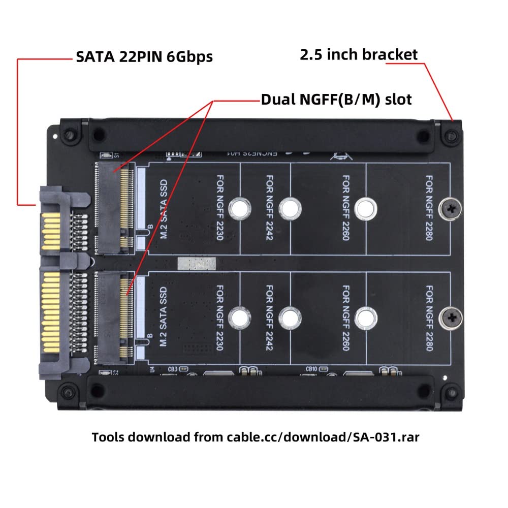 Cablecc Dual Ngff B+M Key M.2 Ssd Card Jobd Raid0 Span Bridge To 2.5Inch Sata Combo Hdd Disk Drive Enclosure