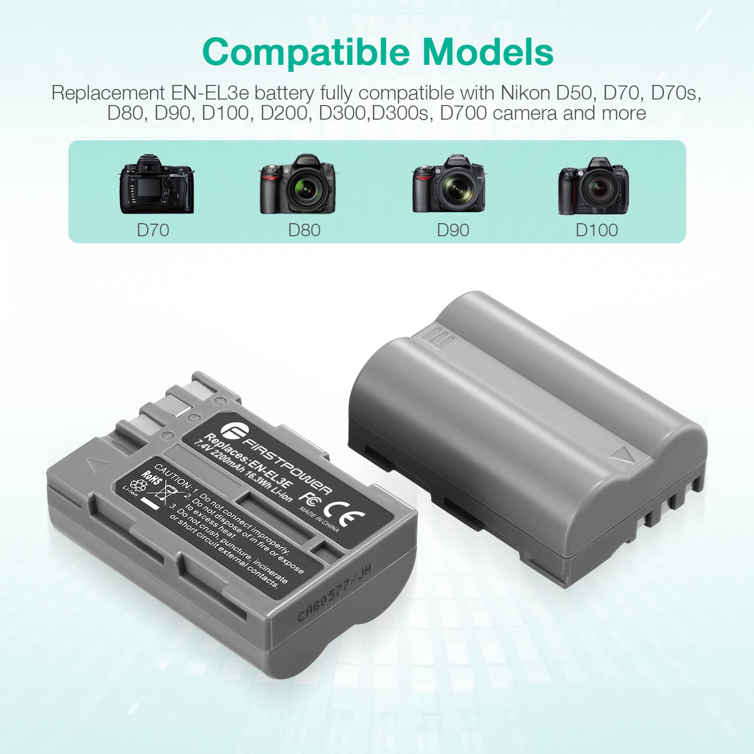 Firstpower En El3E Battery 2 Pack 2200Mah And Dual Usb Charger Compatible With Nikon D50, D70, D70S, D80, D90, D100, D200, D300,