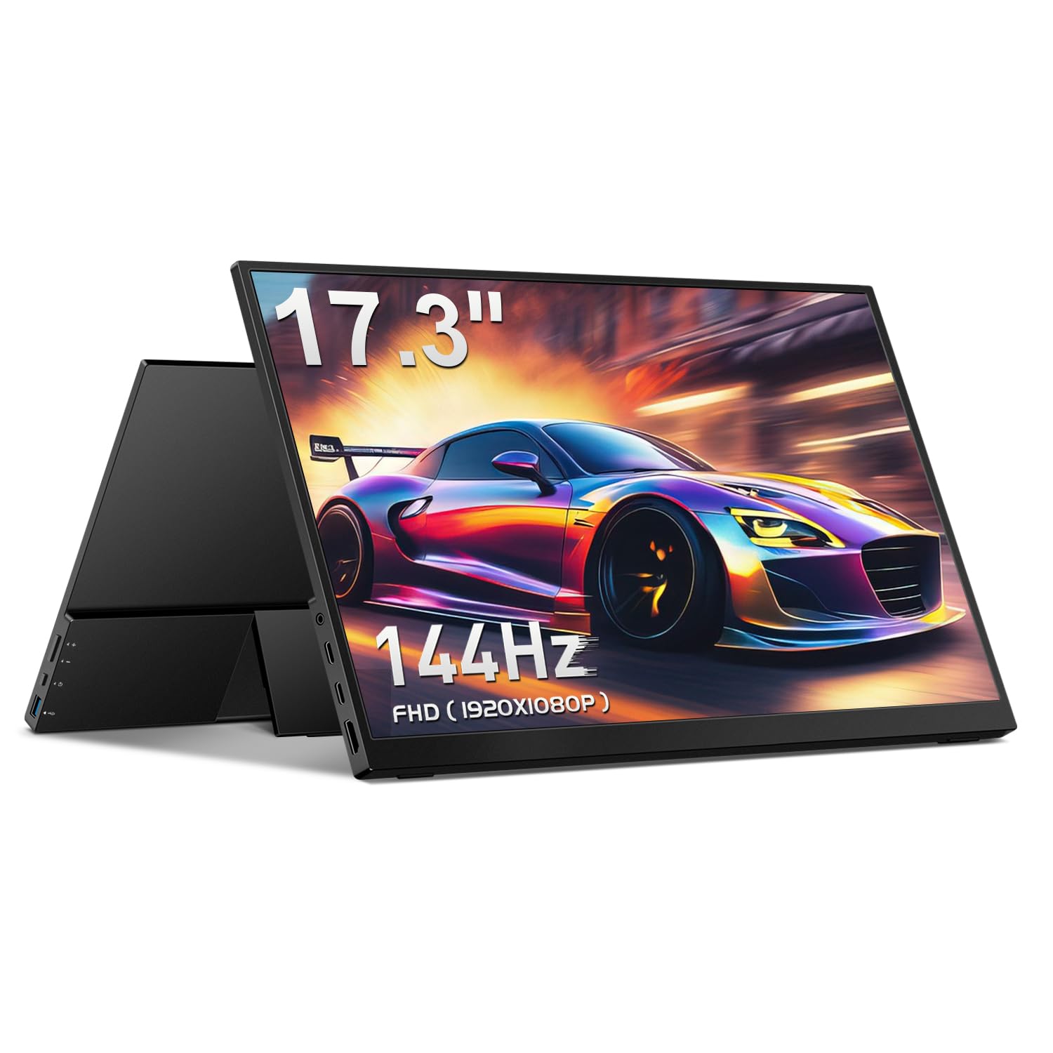 CAPERAVE Portable Monitor 17.3 144Hz, FHD 100% sRGB HDR Portable Gaming Monitor, Travel Monitor with Kickstand & Speakers, USB-C