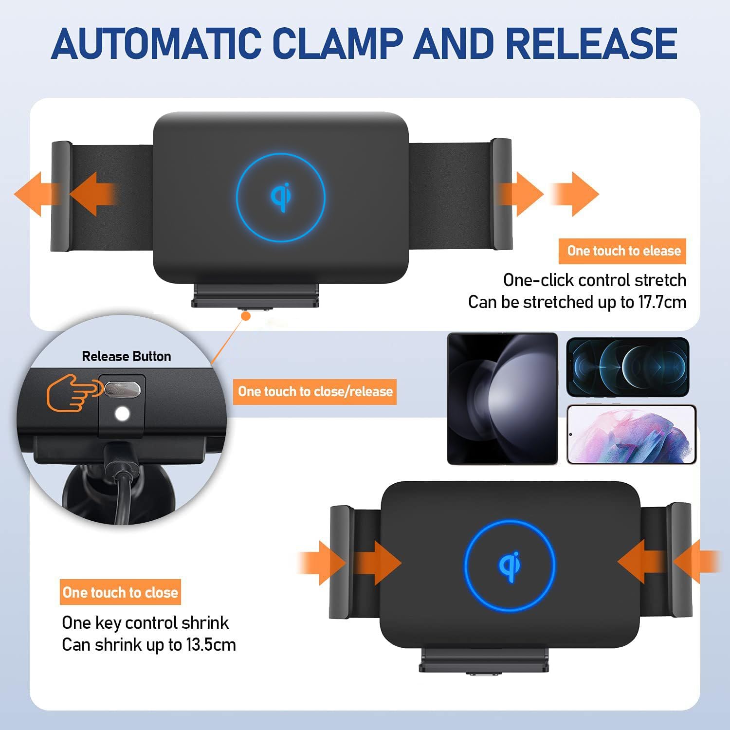 Dearhot 15W Qi Wireless Car Charger Mount Holder Compatible For Samsung Galaxy Z Fold6 Fold5 Fold4 Fold3 Fold2 Fold 4.3In-6.9In