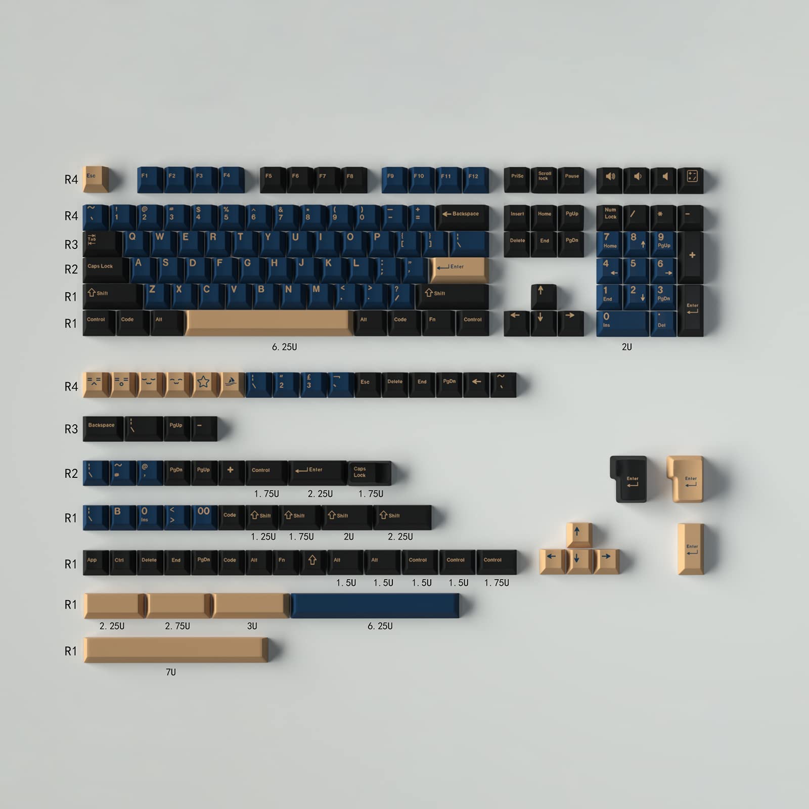 172 Keys Double Shot Keycaps Cherry Profile Blue Samurai Keycaps For 61/64/87/104/108 Cherry Mx Switches Iso Ansi Layout Mechani