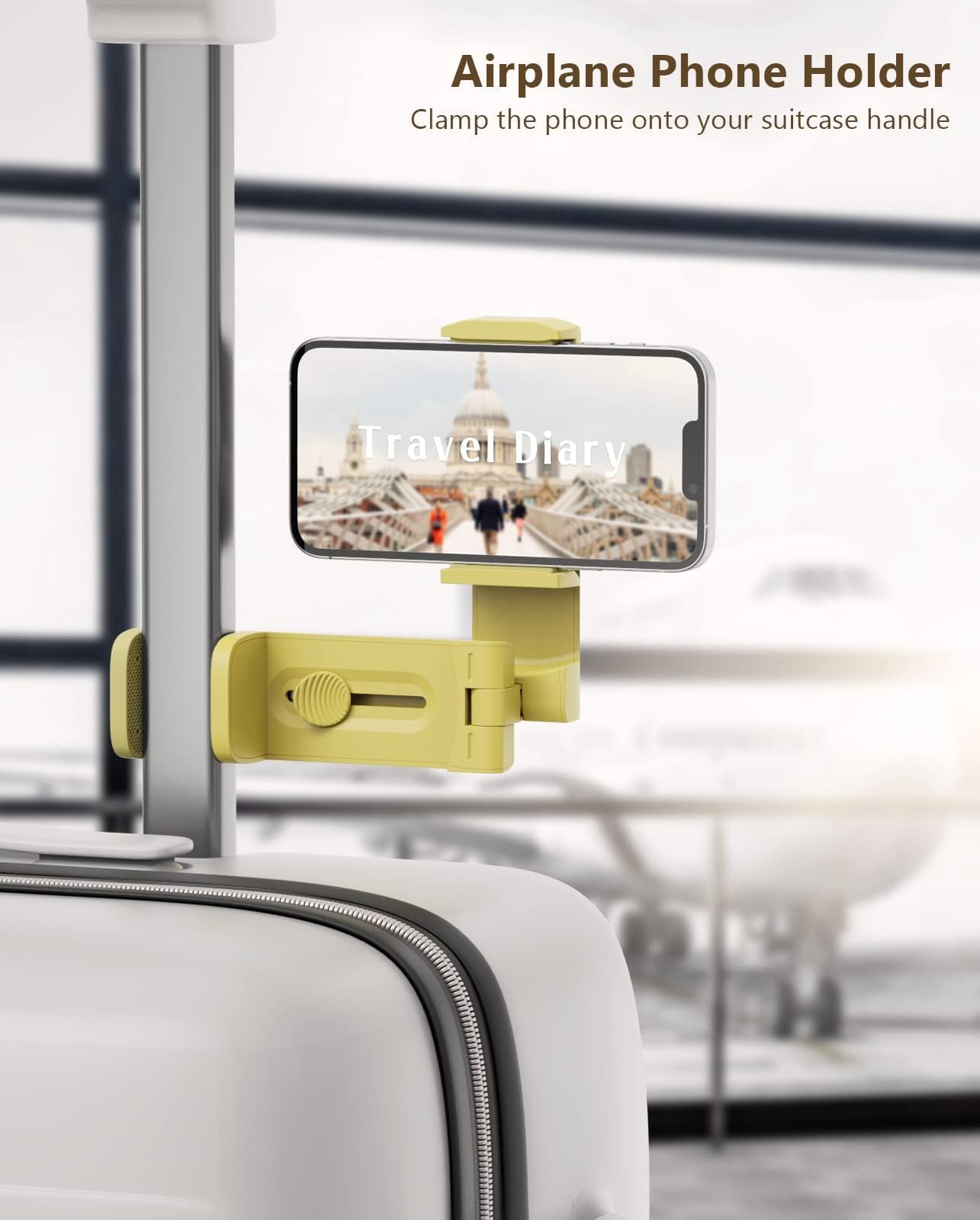 Miikare Yellow Phone Holder, Universal Portable Electronic Device Mount For Flying, 360 Degree Rotation, Compatible With Iphone,