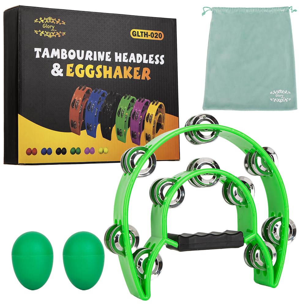 Glory Double Row Tambourine, Half Moon Double Row Metal Jingles Hand Held Instruments Percussion With Handle Grip, Tambourines F